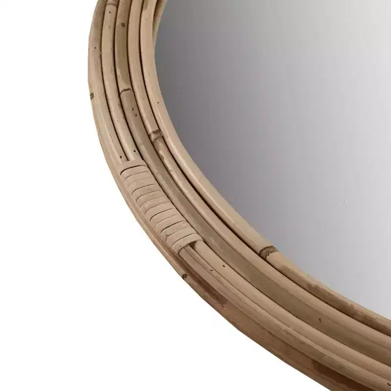 Miroir mural rond en rotin naturel