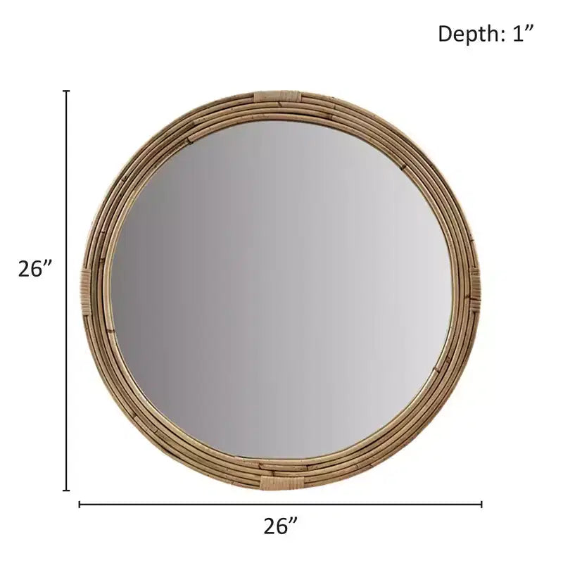 Miroir mural rond en rotin naturel
