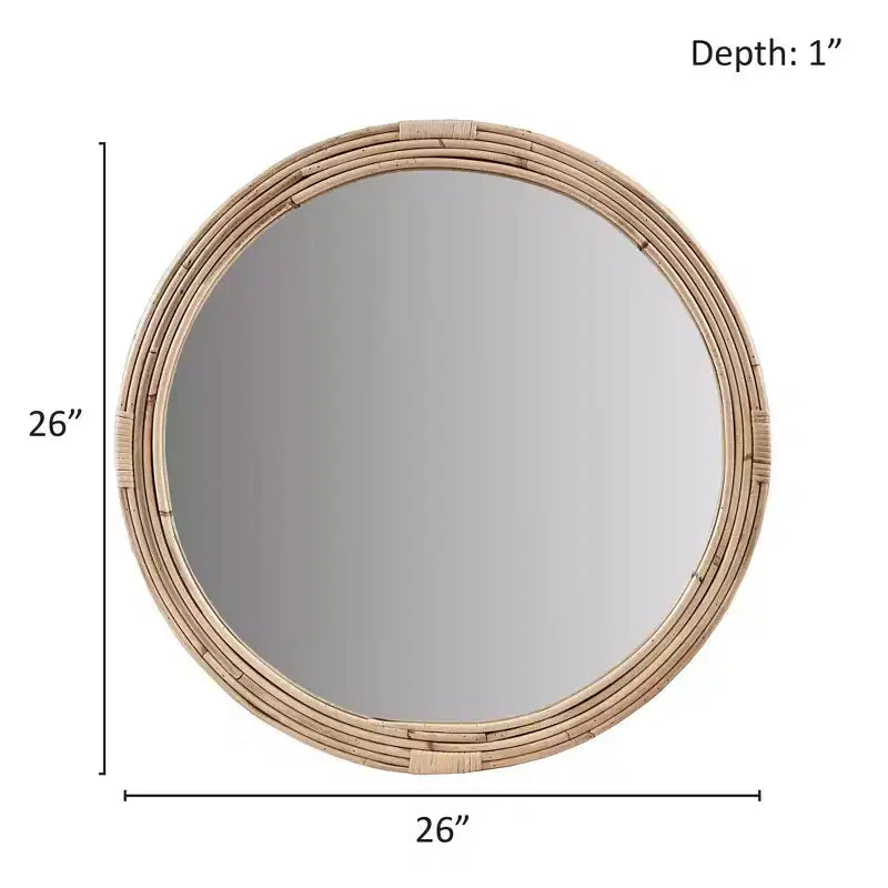 Miroir mural rond en rotin naturel