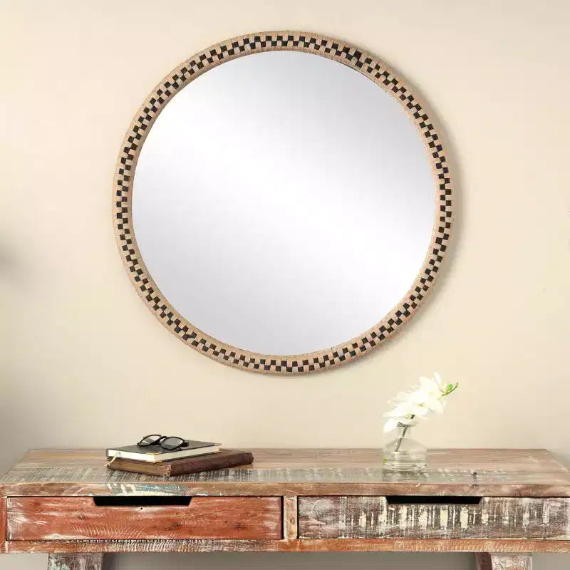 Miroir mural en treillis tissé à la main en bois