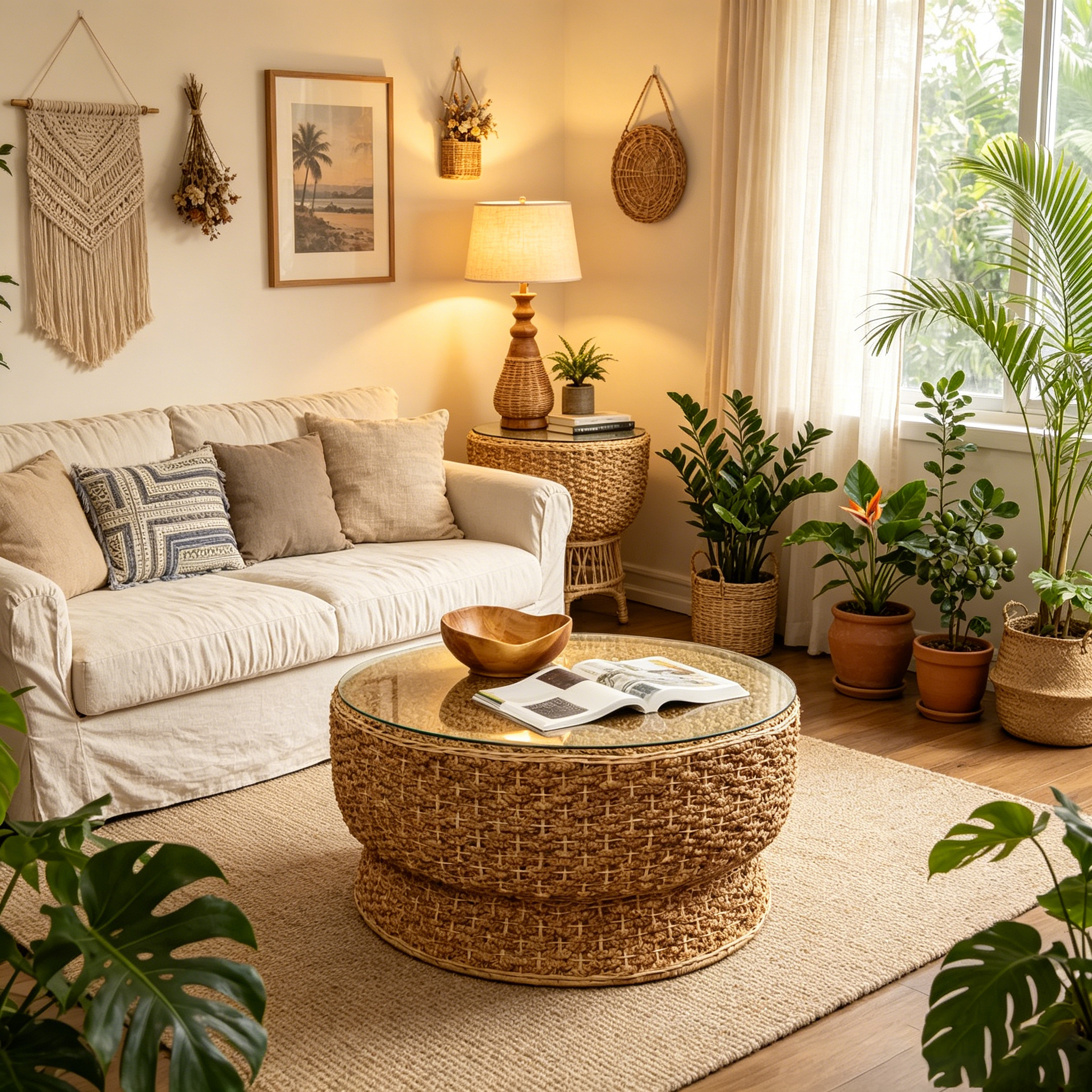 Hand-woven rattan cone-shaped coffee table