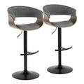Set of 2 Vintage Modern Adjustable Barstools Black/Walnut/Light Gray - LumiSource: Swivel Upholstered Metal Base