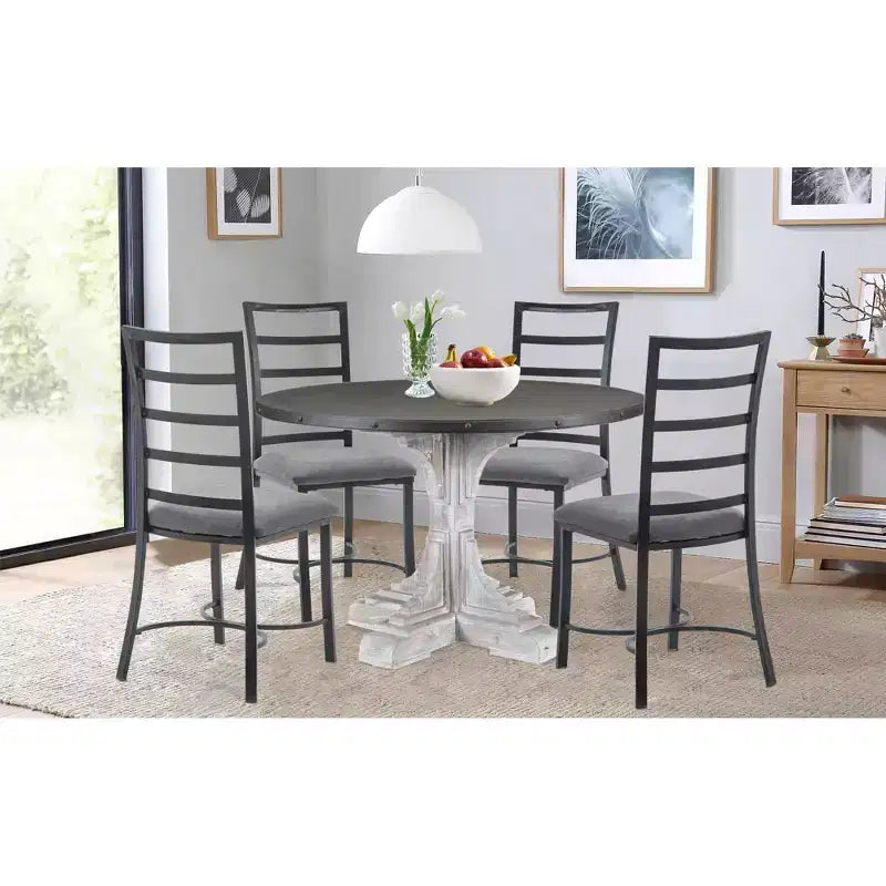 Table ronde, blanc/brun foncé