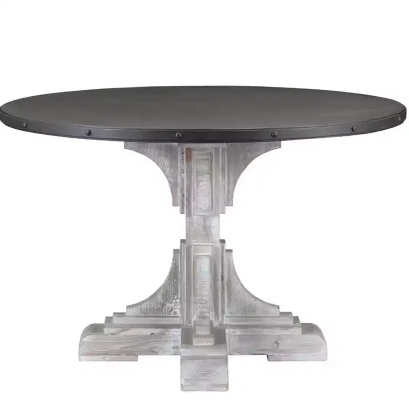 Table ronde, blanc/brun foncé