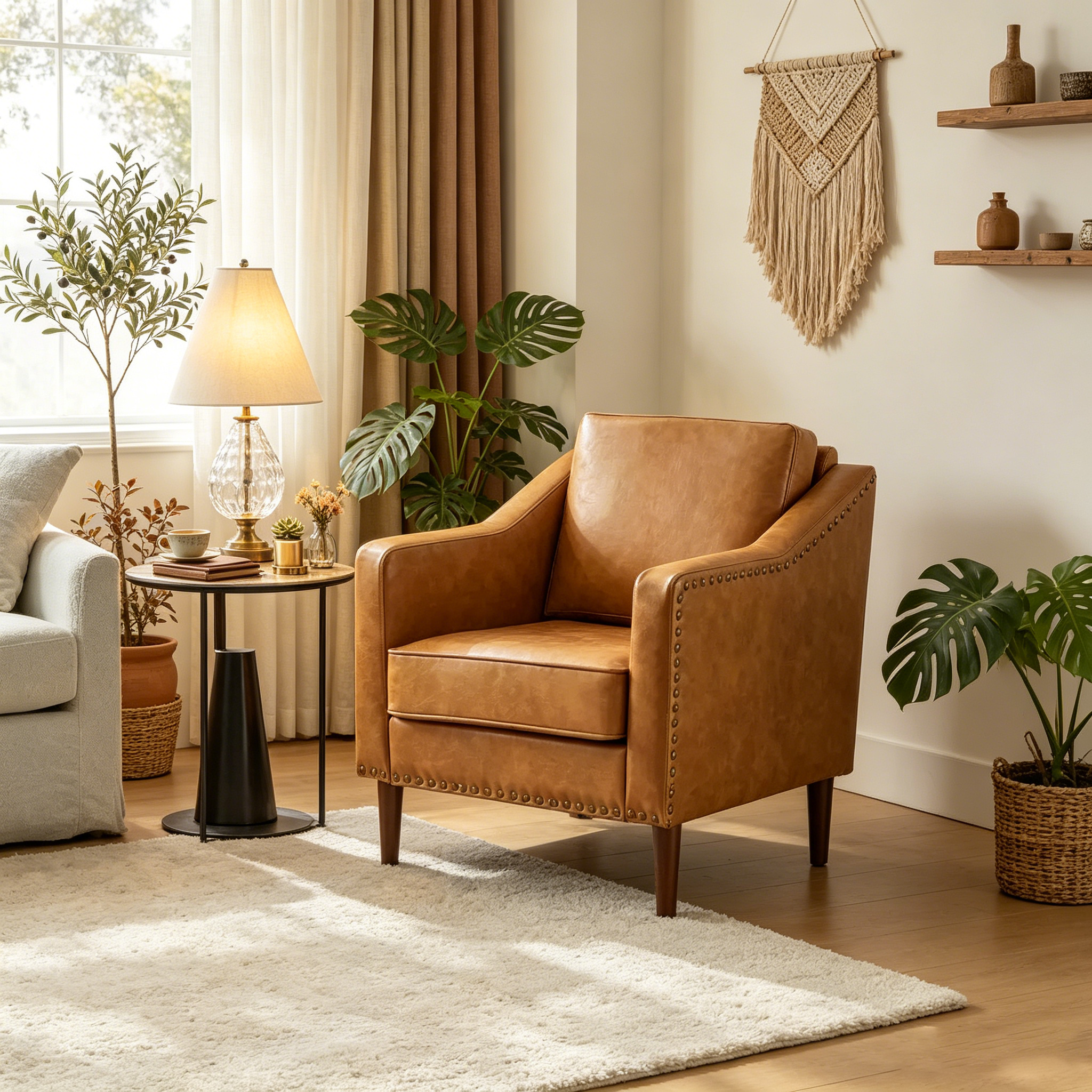 Transitional style vegan leather armchair