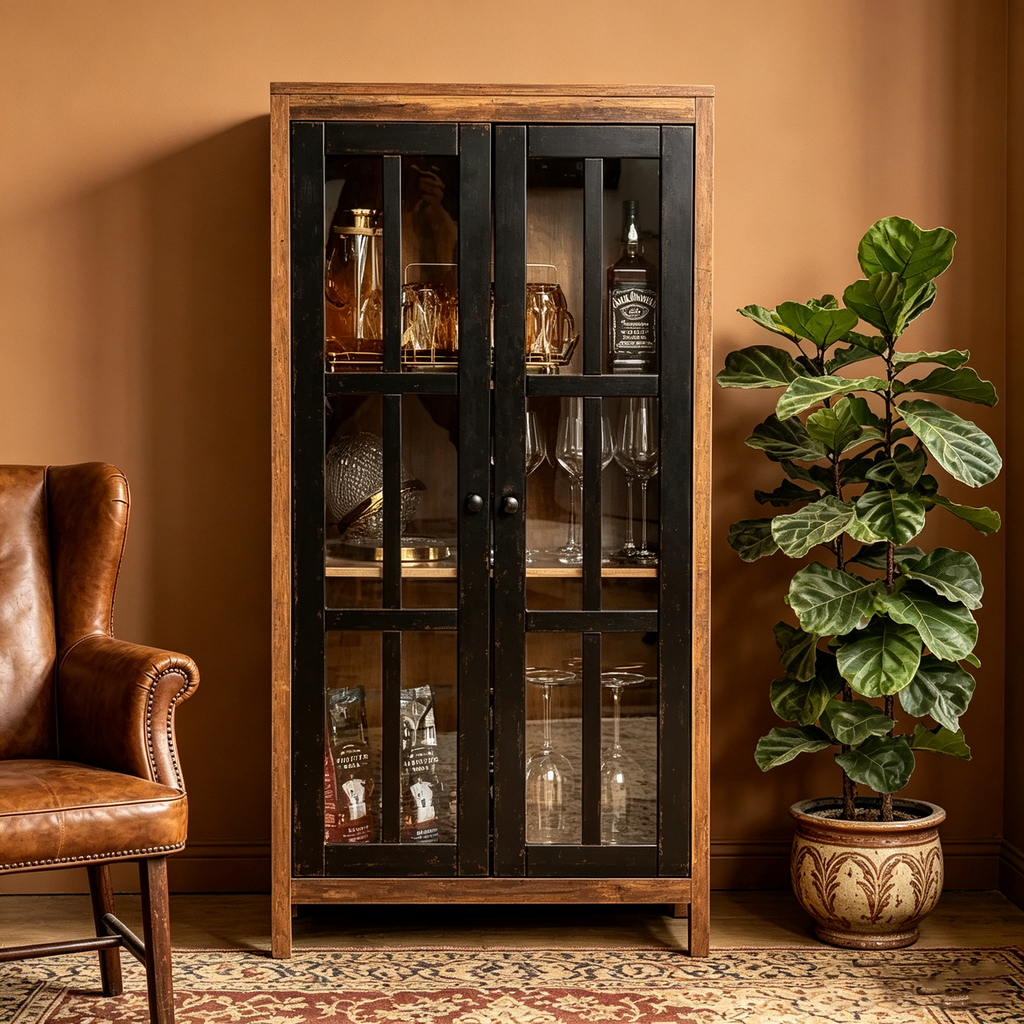 Armoire de rangement vitrée de style rustique