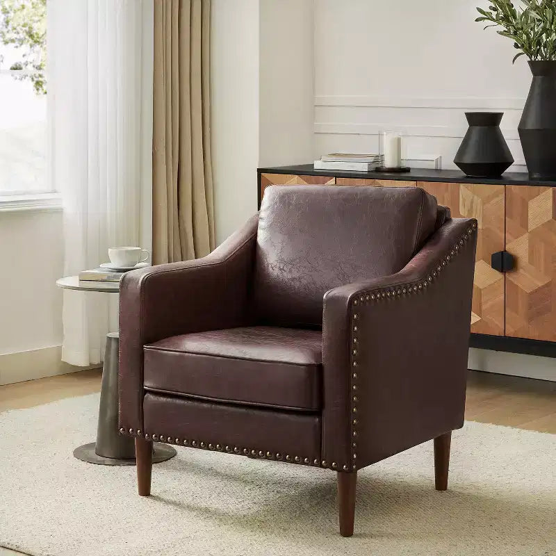 Fauteuil en similicuir végétalien de style transitionnel