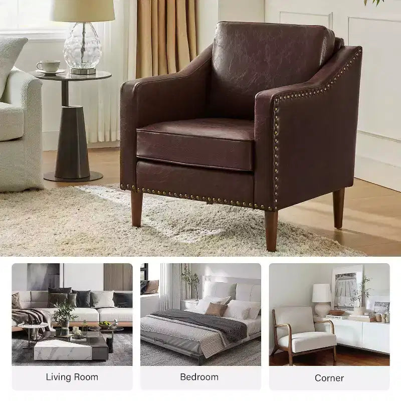 Fauteuil en similicuir végétalien de style transitionnel