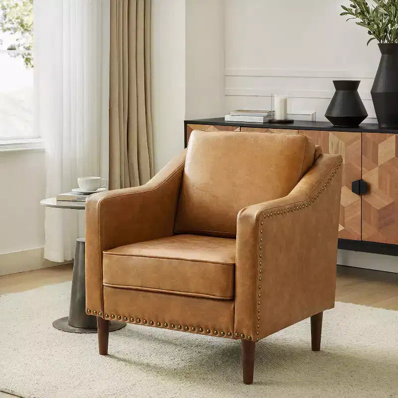 Fauteuil en similicuir végétalien de style transitionnel