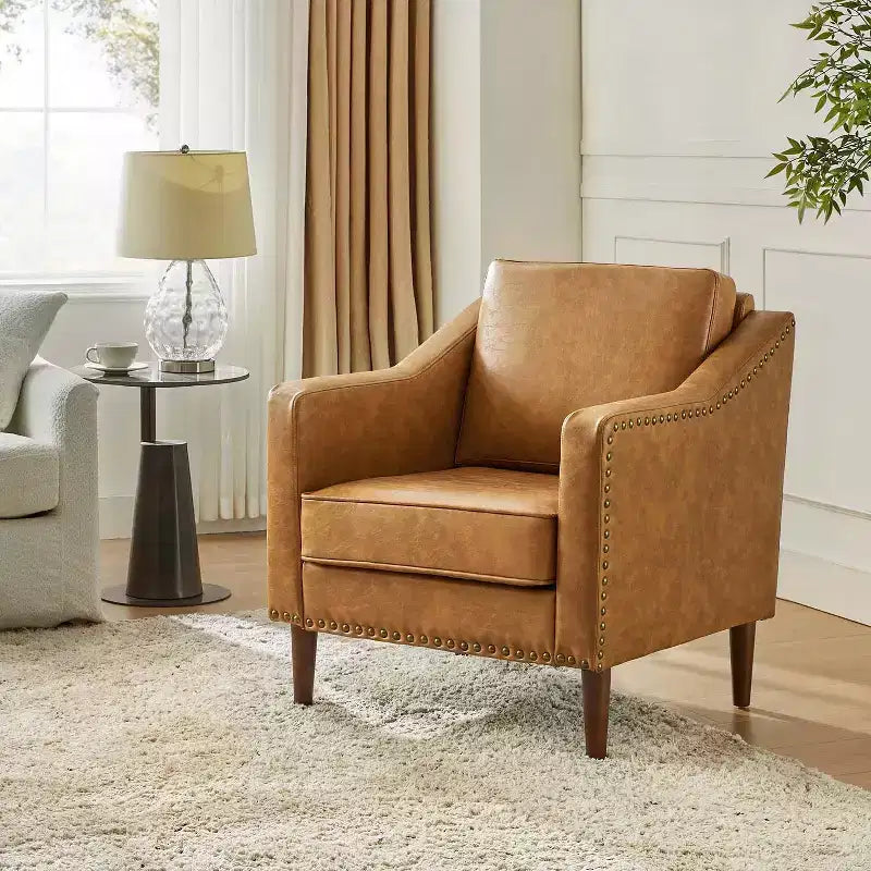 Fauteuil en similicuir végétalien de style transitionnel