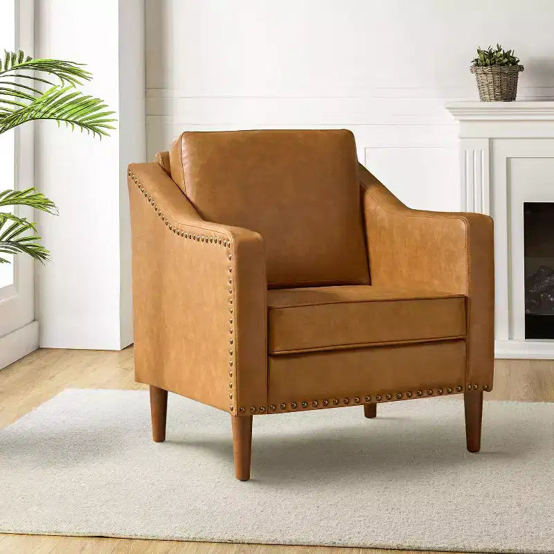 Fauteuil en similicuir végétalien de style transitionnel