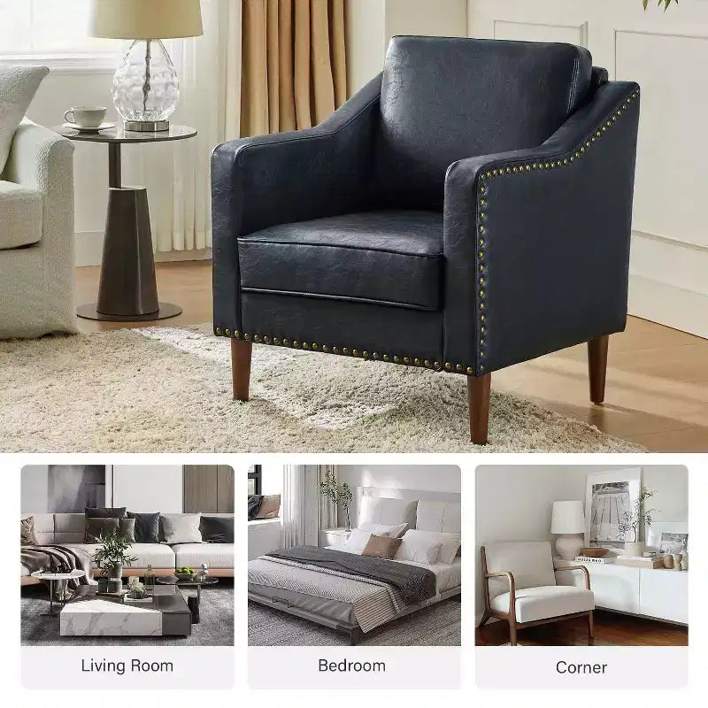 Fauteuil en similicuir végétalien de style transitionnel