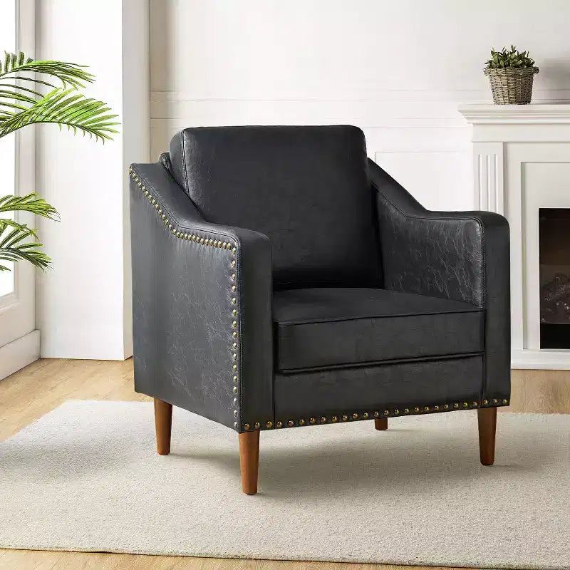 Fauteuil en similicuir végétalien de style transitionnel