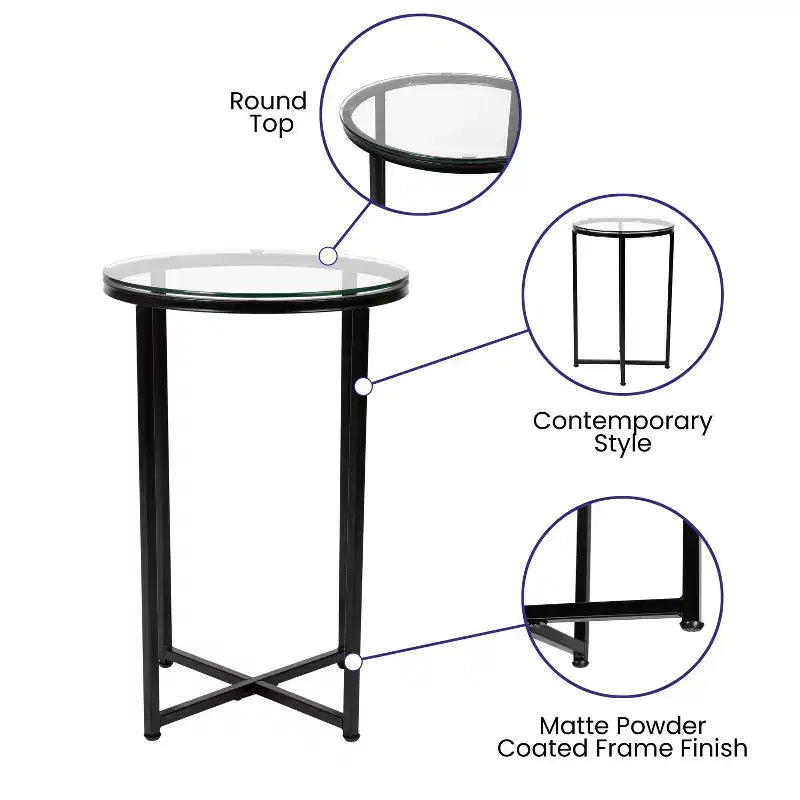 Table basse en verre avec piètement métallique croisé