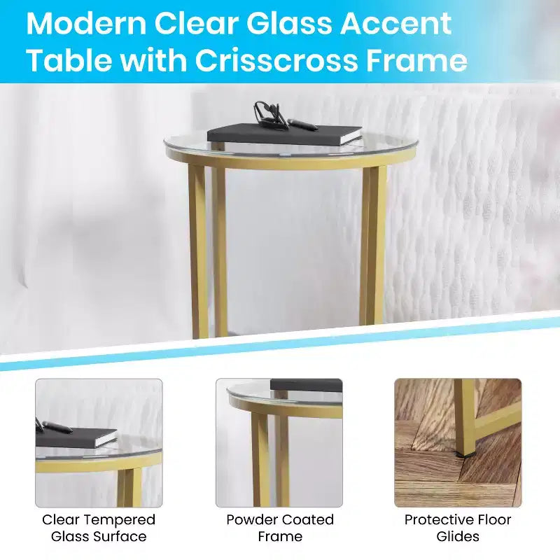 Table basse en verre avec piètement métallique croisé
