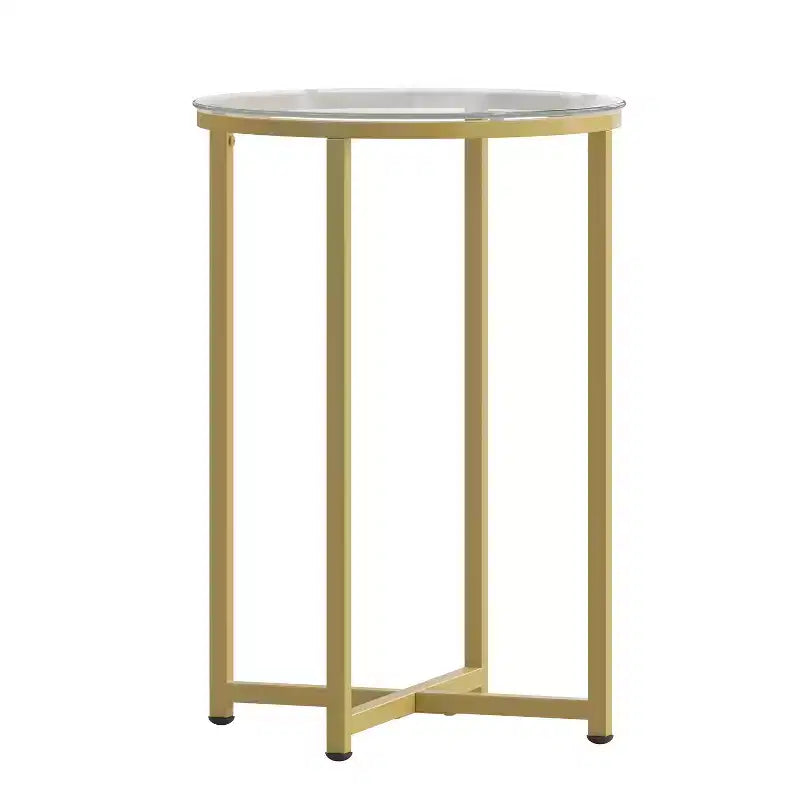 Table basse en verre avec piètement métallique croisé
