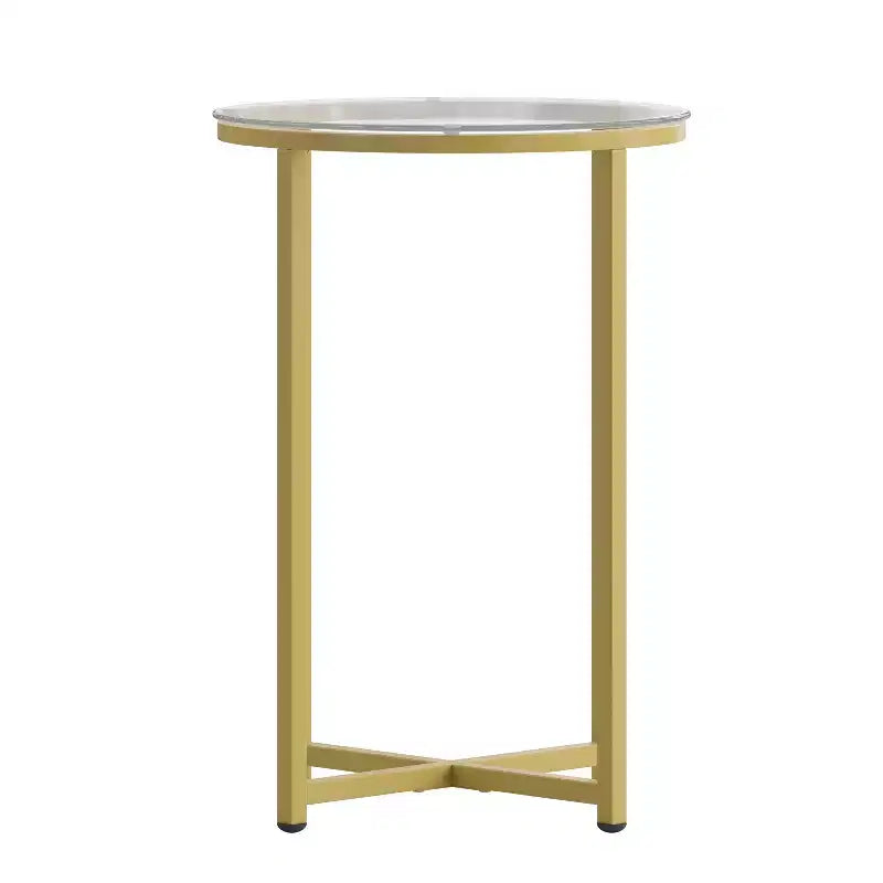 Table basse en verre avec piètement métallique croisé