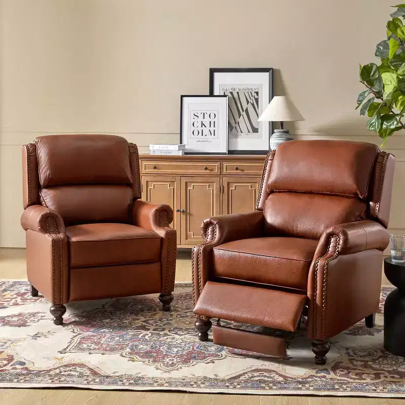 Fauteuil relax en cuir véritable à oreilles moderne