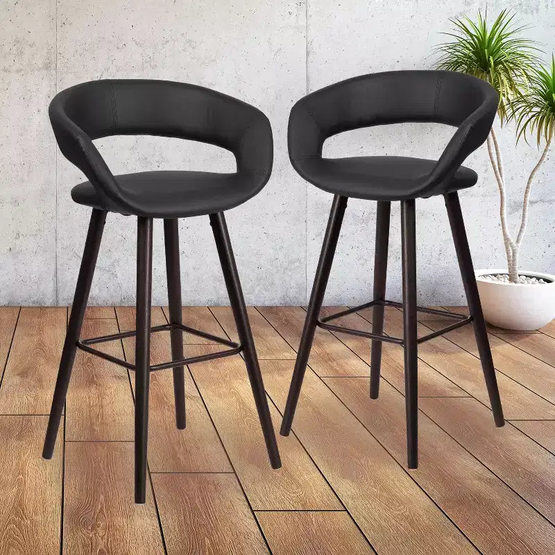 Tabouret haut moderne en vinyle avec cadre en bois couleur cappuccino