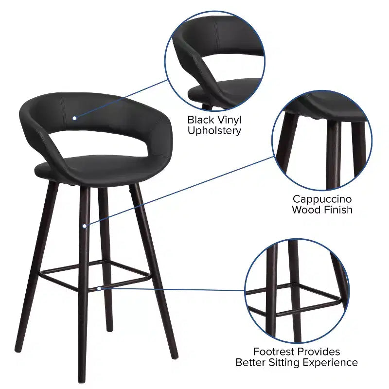 Tabouret haut moderne en vinyle avec cadre en bois couleur cappuccino