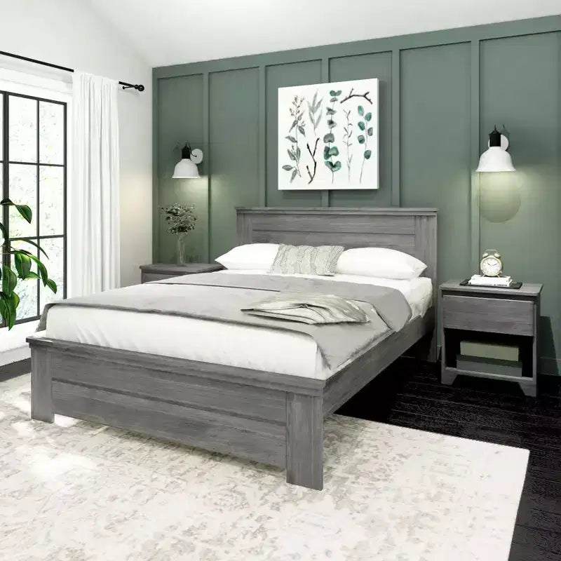 Lit queen de style rustique, lit plateforme en bois massif
