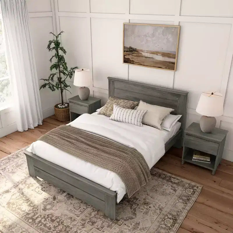 Lit queen de style rustique, lit plateforme en bois massif