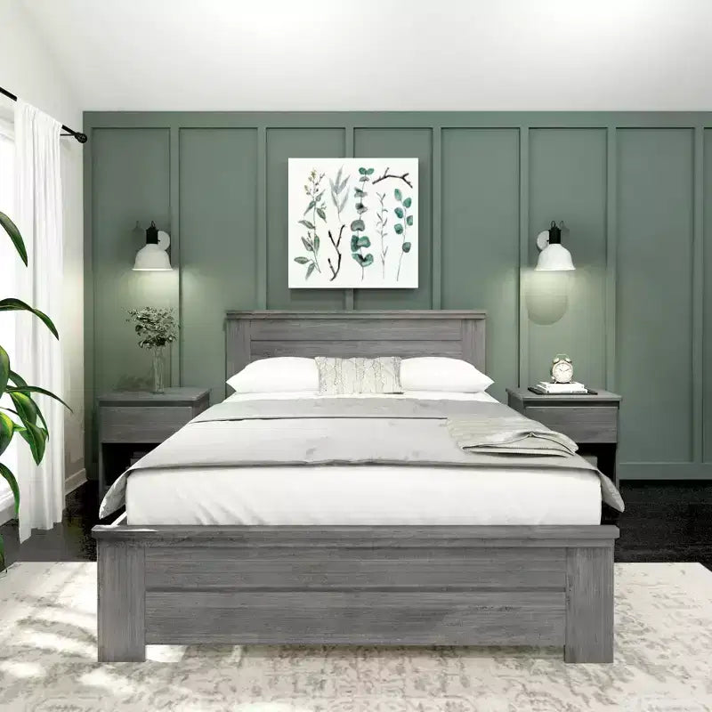 Lit queen de style rustique, lit plateforme en bois massif
