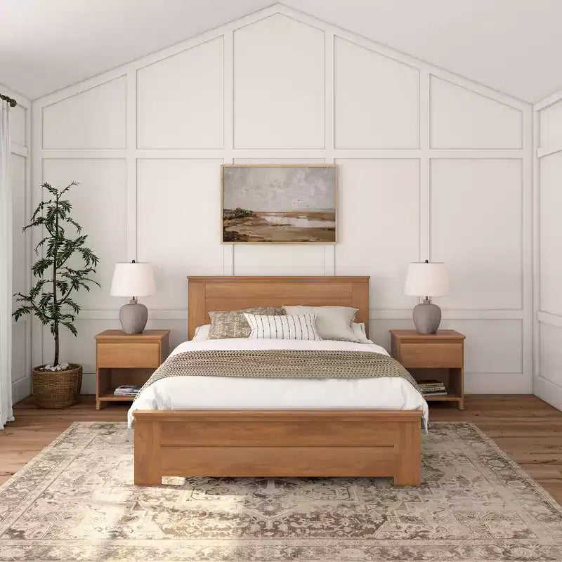 Lit queen de style rustique, lit plateforme en bois massif