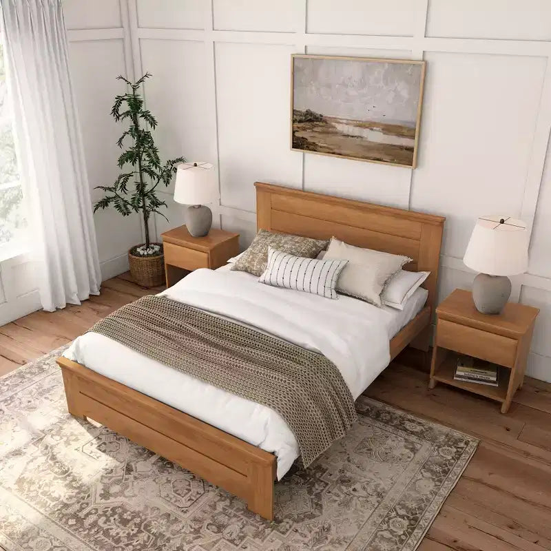 Lit queen de style rustique, lit plateforme en bois massif