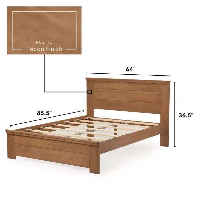 Lit queen de style rustique, lit plateforme en bois massif