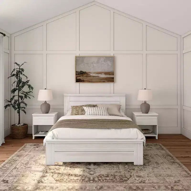 Lit queen de style rustique, lit plateforme en bois massif