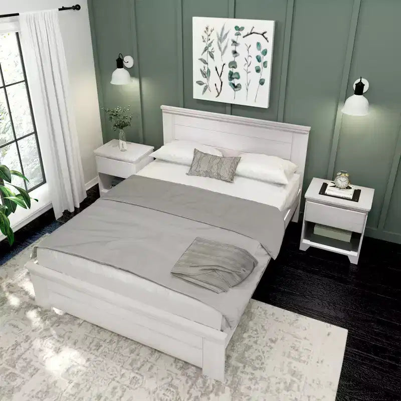 Lit queen de style rustique, lit plateforme en bois massif