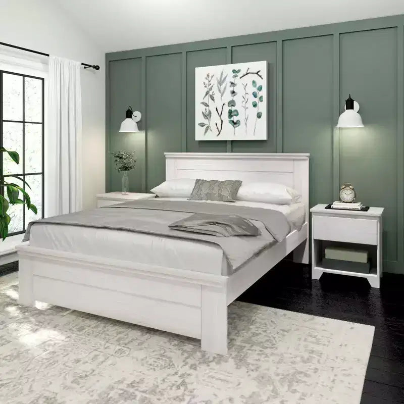 Lit queen de style rustique, lit plateforme en bois massif