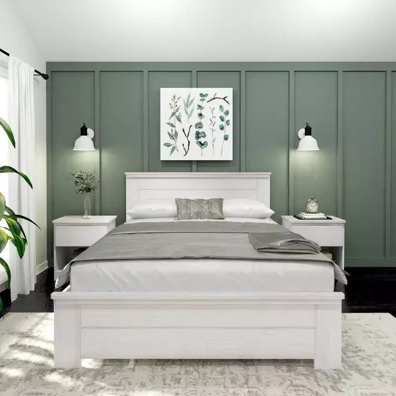 Lit queen de style rustique, lit plateforme en bois massif