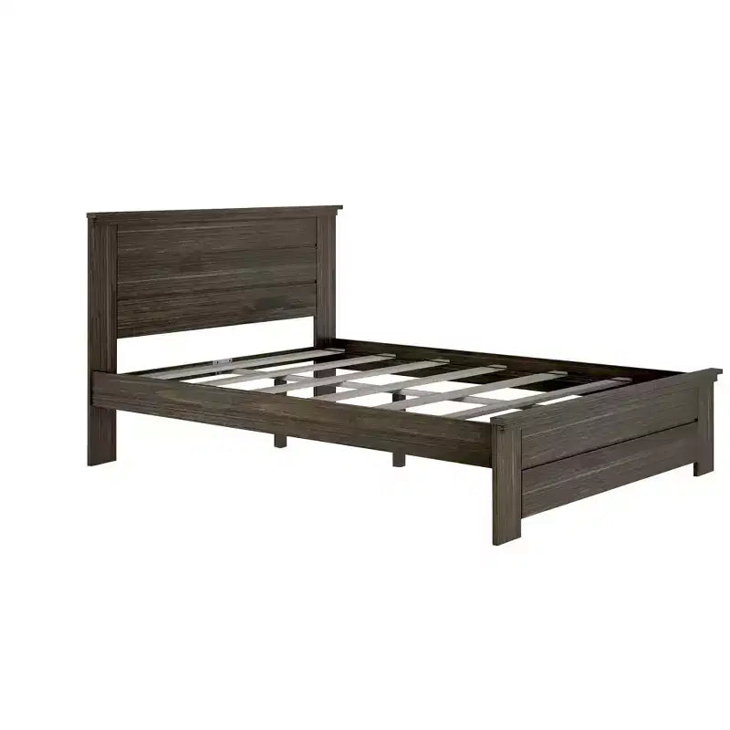 Lit queen de style rustique, lit plateforme en bois massif