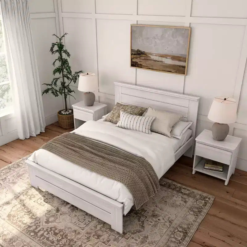 Lit queen de style rustique, lit plateforme en bois massif