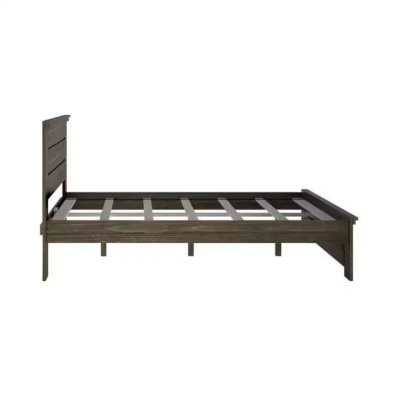Lit queen de style rustique, lit plateforme en bois massif