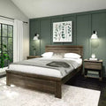 Lit queen de style rustique, lit plateforme en bois massif