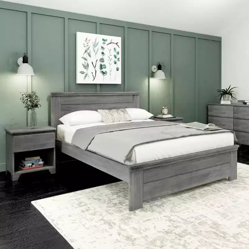 Lit queen de style rustique, lit plateforme en bois massif