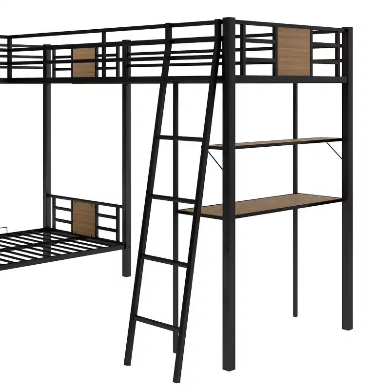 Lit superposé en L avec lit simple mezzanine