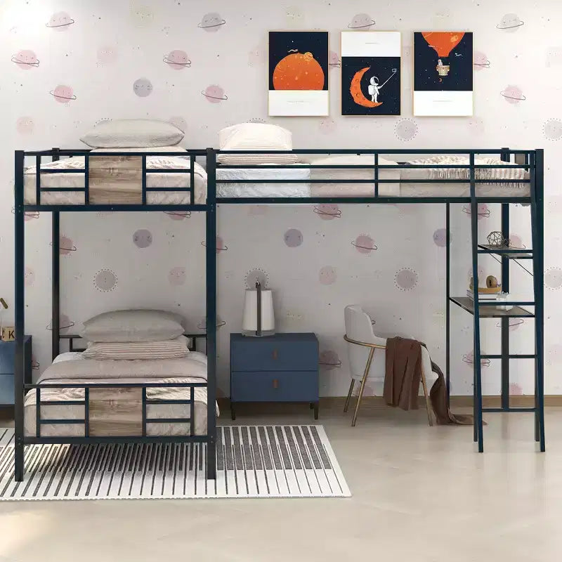 Lit superposé en L avec lit simple mezzanine
