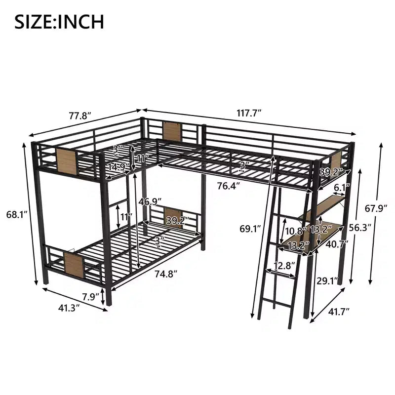Lit superposé en L avec lit simple mezzanine