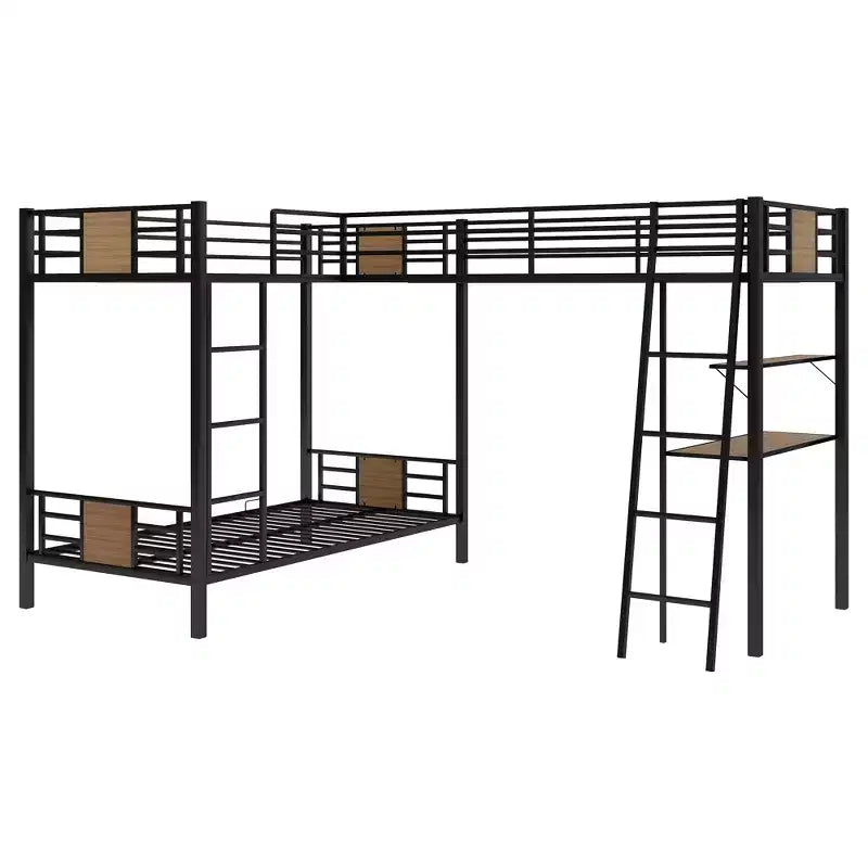 Lit superposé en L avec lit simple mezzanine