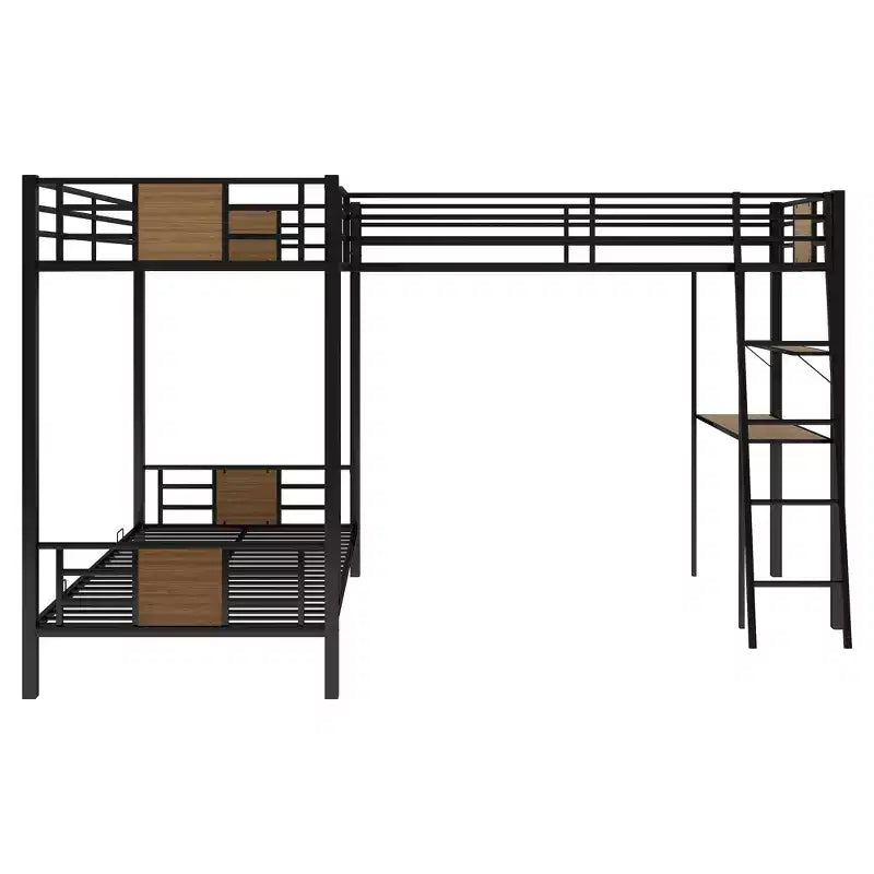 Lit superposé en L avec lit simple mezzanine