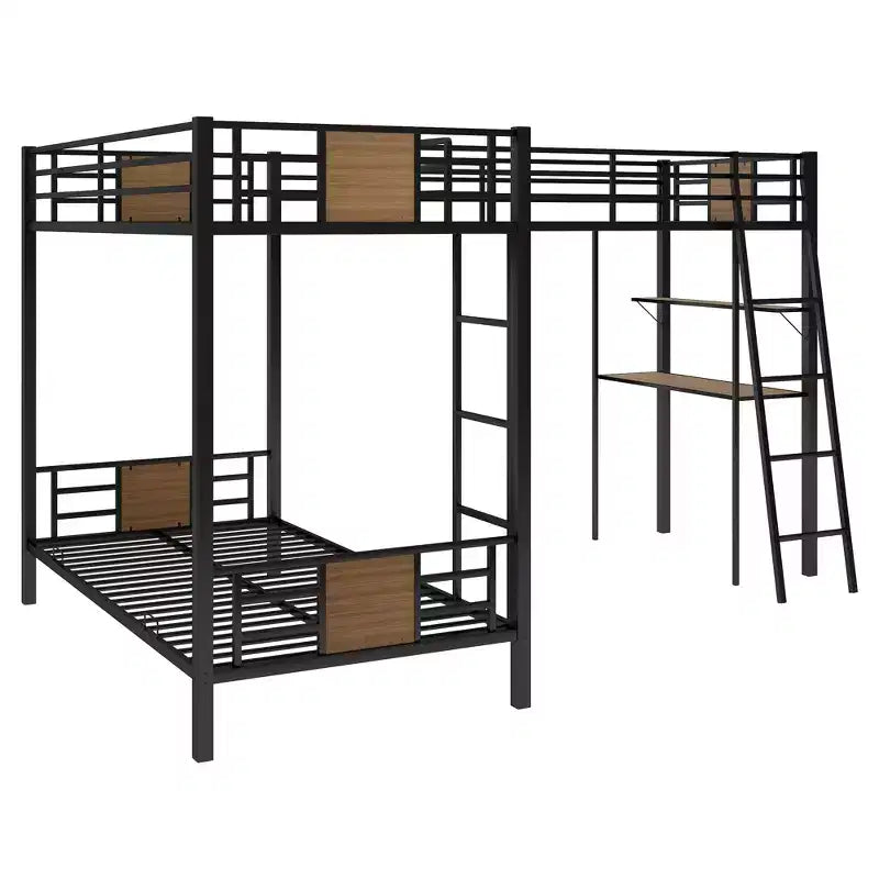 Lit superposé en L avec lit simple mezzanine