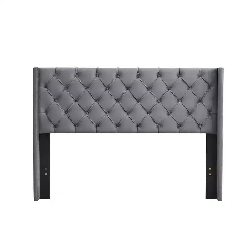 Lit plateforme capitonné en velours gris grand format