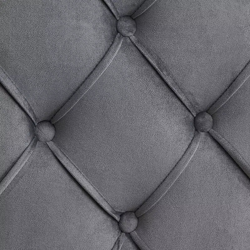 Lit plateforme capitonné en velours gris grand format