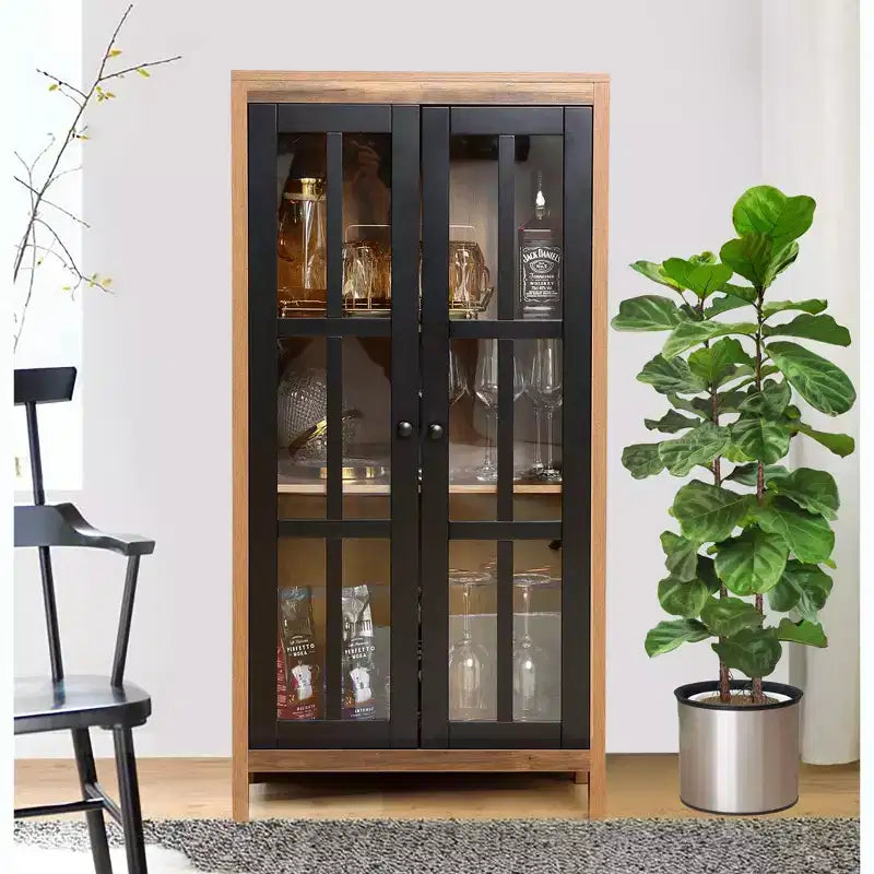 Farmhouse-style glass door storage cabinet