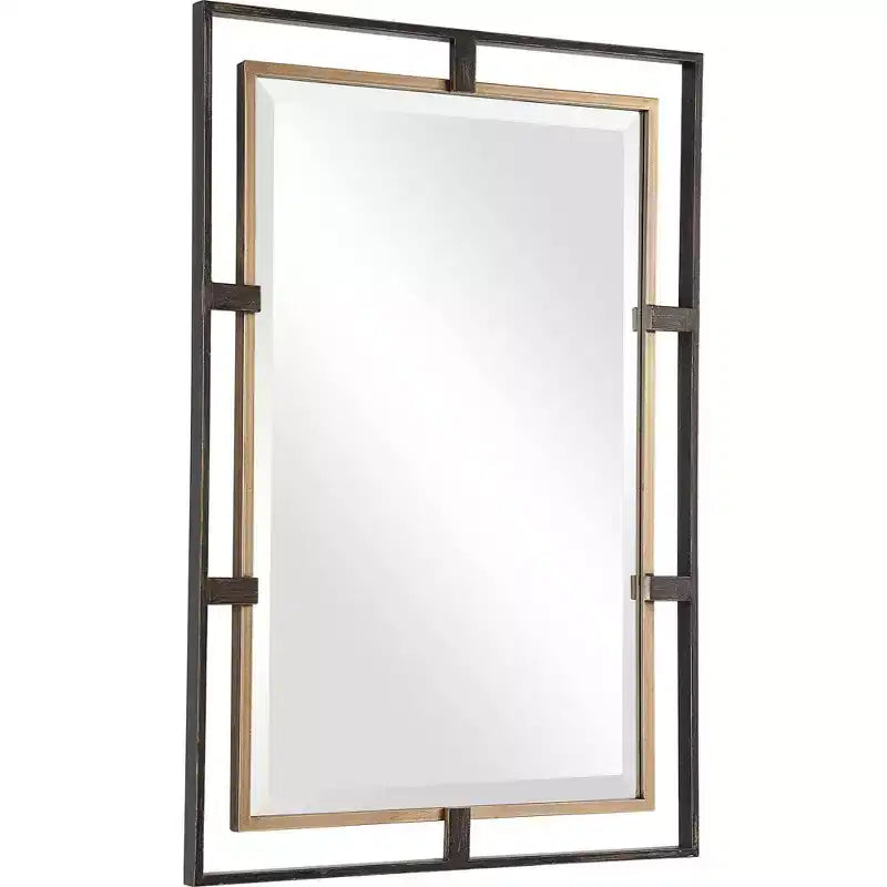Miroir mural rectangulaire en bronze antique