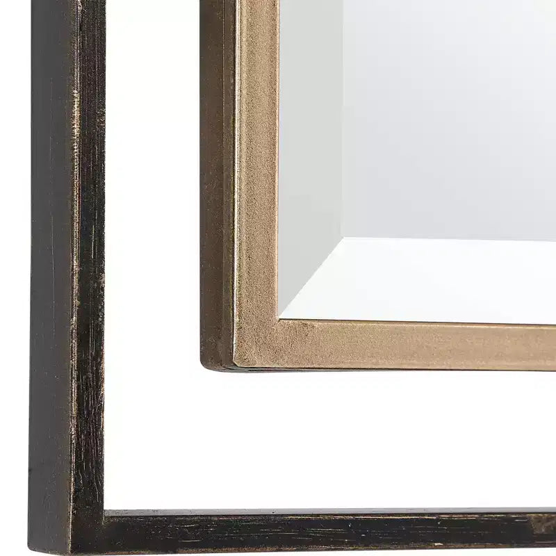 Miroir mural rectangulaire en bronze antique